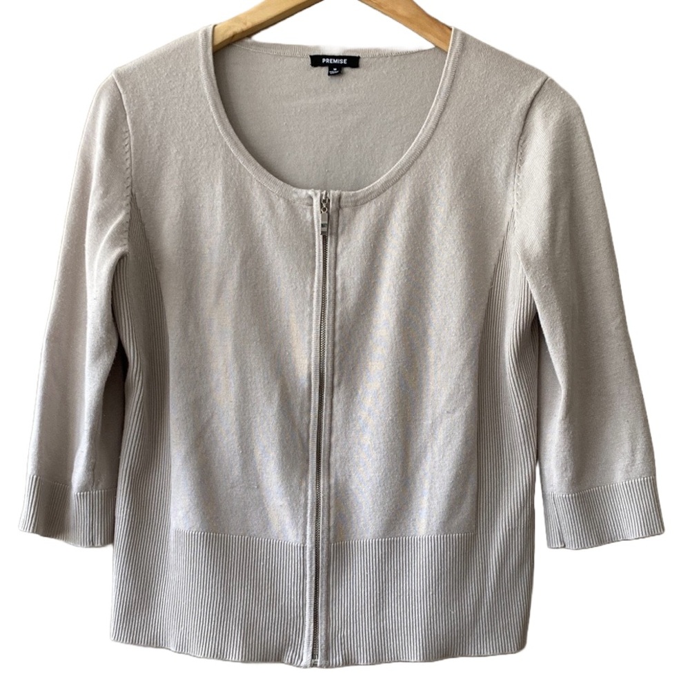 Premise Beige Zip-Up Cardigan Size Medium